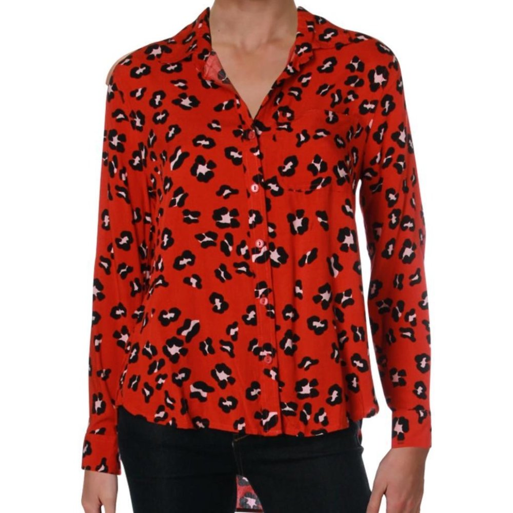 $10 items are BOGO Free, NWT Burt Red Orange leopard print Top, Small - Picture 1 of 2